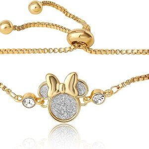 Women’s Minnie Mouse Bracelets Brass Gold Silver Crystal Glitter Jewelry